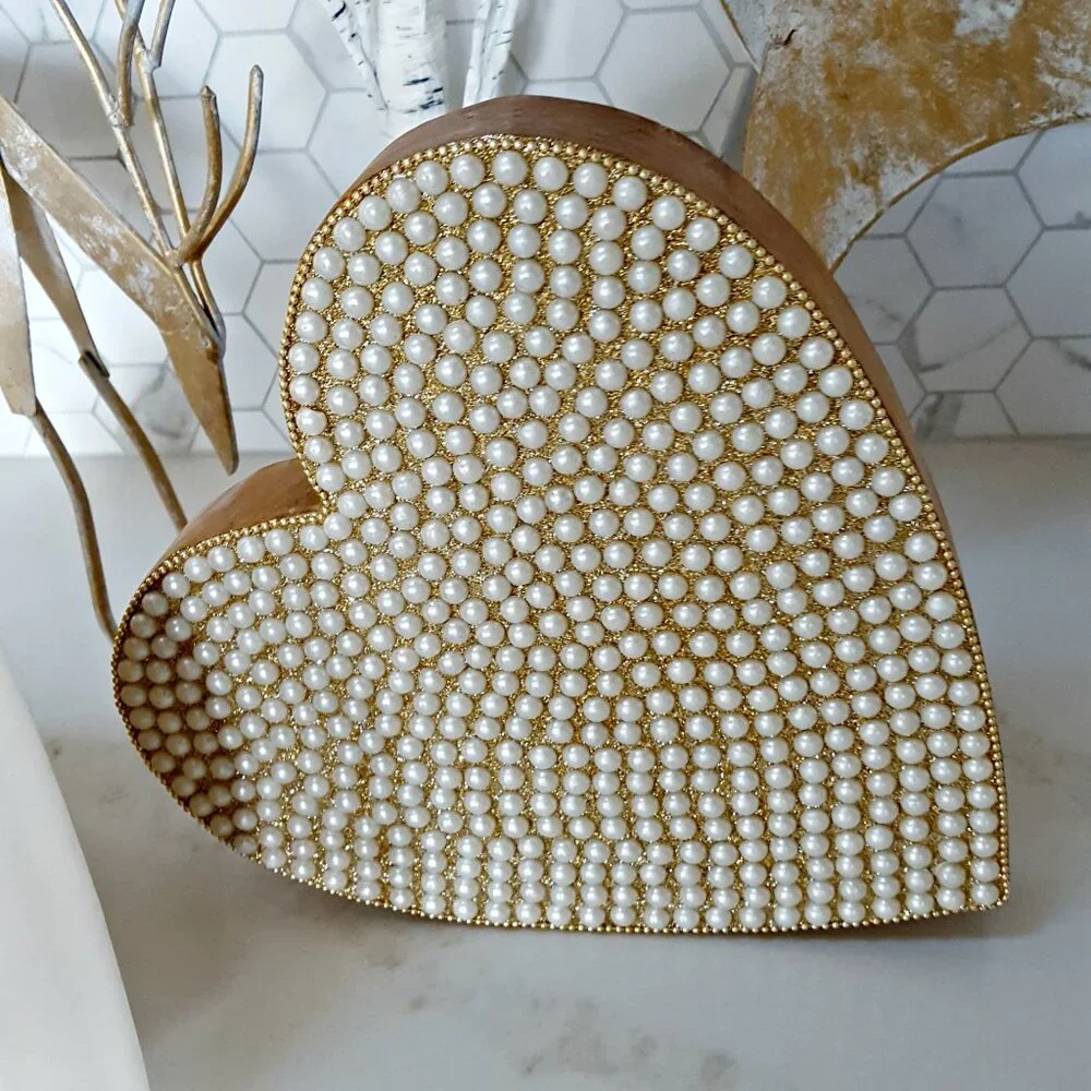 NEW! WEDDING Bridal SHOWER PEARL Encrusted HEART DECOR